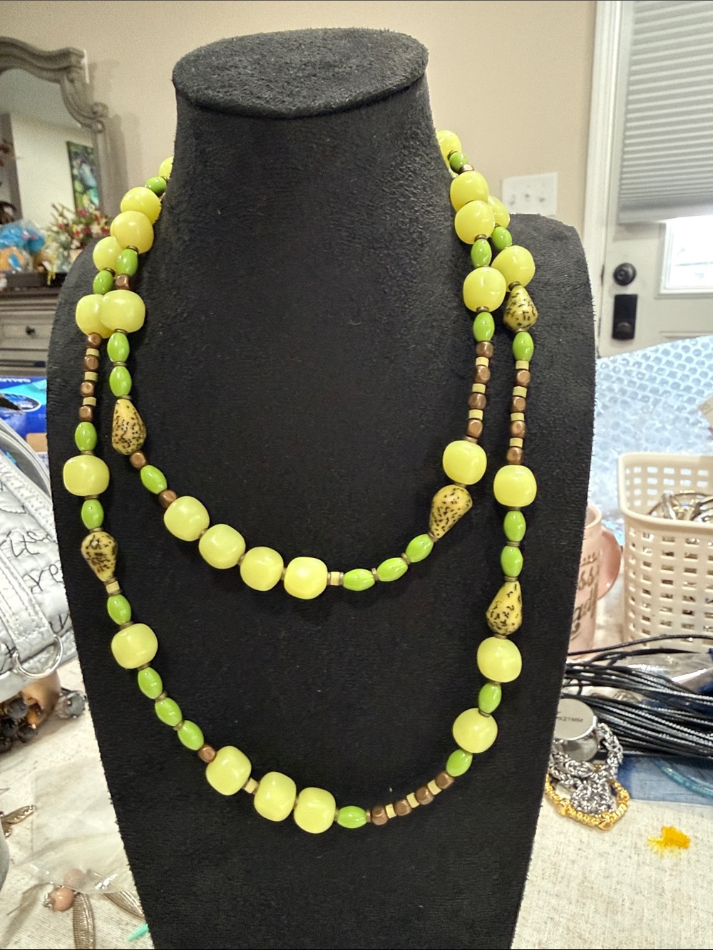 “Extra-long single-strand Chico’s necklace that can be worn long or doubled for